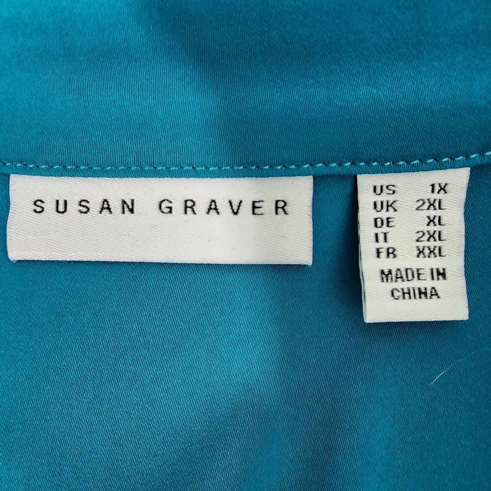 Susan Graver Big Shirt Size 1X Green Stretch Peachskin Fabric Button Up A203722 - Picture 7 of 10